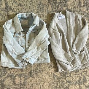 4T old navy stretch denim jacket and gray cardigan.